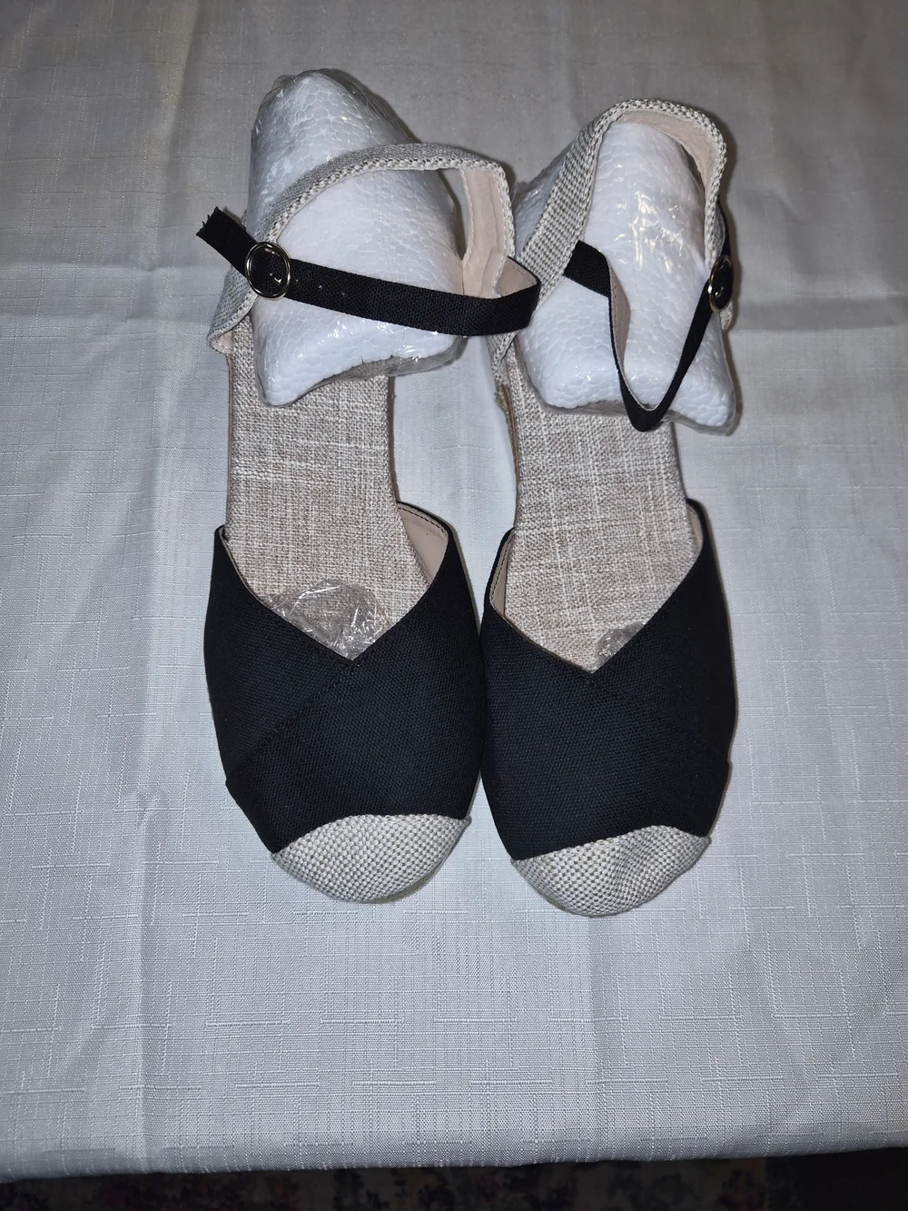 Canvas Black Espadrille Wedge Sandals with Ankle Strap